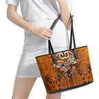 Wests Tigers Rugby Leather Tote Bag Polynesian Tribal Tiger Warrior Orange Black Pattern