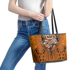 Wests Tigers Rugby Leather Tote Bag Polynesian Tribal Tiger Warrior Orange Black Pattern