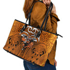 Wests Tigers Rugby Leather Tote Bag Polynesian Tribal Tiger Warrior Orange Black Pattern
