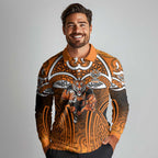 Wests Tigers Rugby Long Sleeve Polo Shirt Polynesian Tribal Tiger Warrior Orange Black Pattern