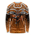 Wests Tigers Rugby Long Sleeve Shirt Polynesian Tribal Tiger Warrior Orange Black Pattern