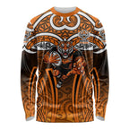 Wests Tigers Rugby Long Sleeve Shirt Polynesian Tribal Tiger Warrior Orange Black Pattern