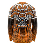 Wests Tigers Rugby Long Sleeve Shirt Polynesian Tribal Tiger Warrior Orange Black Pattern