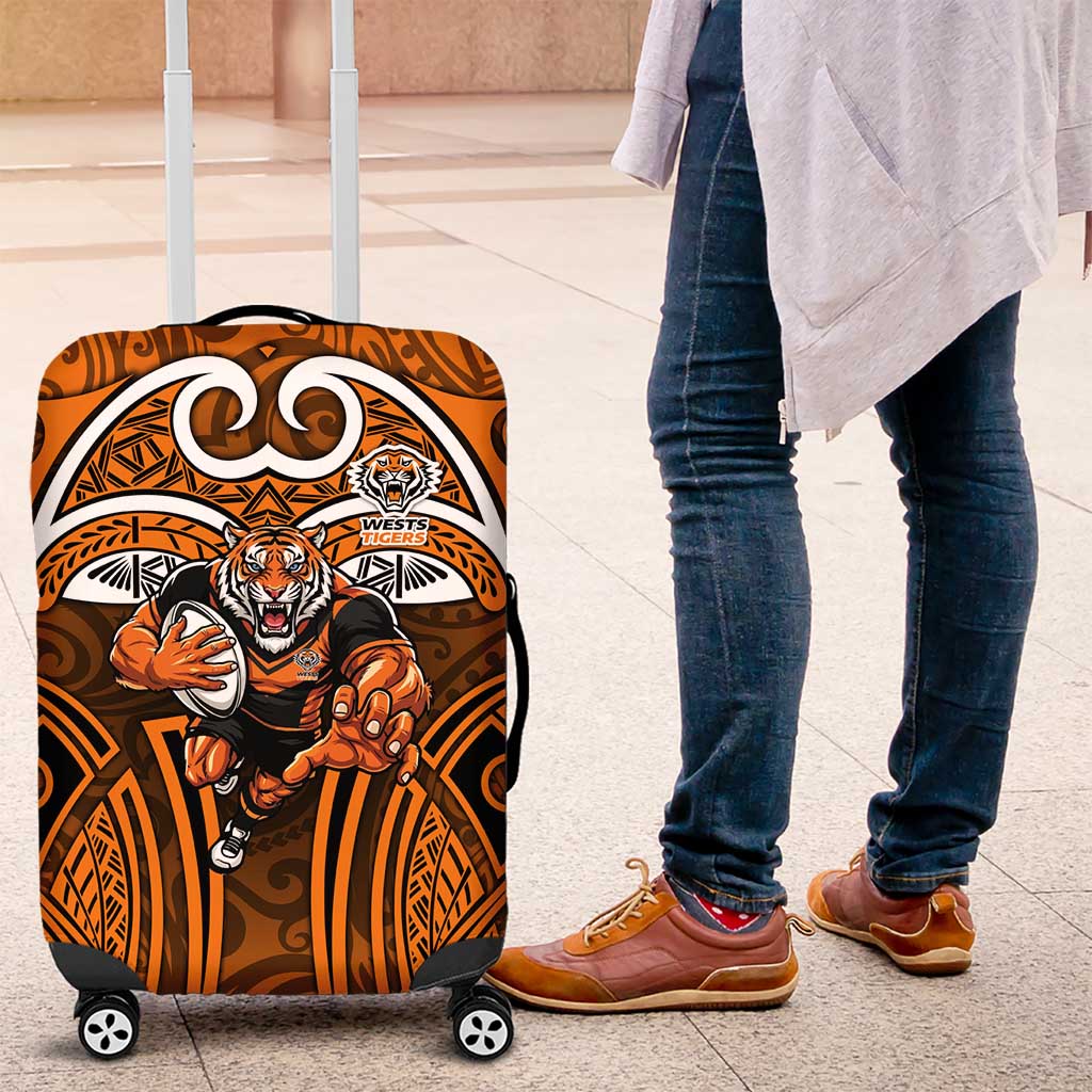 Wests Tigers Rugby Luggage Cover Polynesian Tribal Tiger Warrior Orange Black Pattern