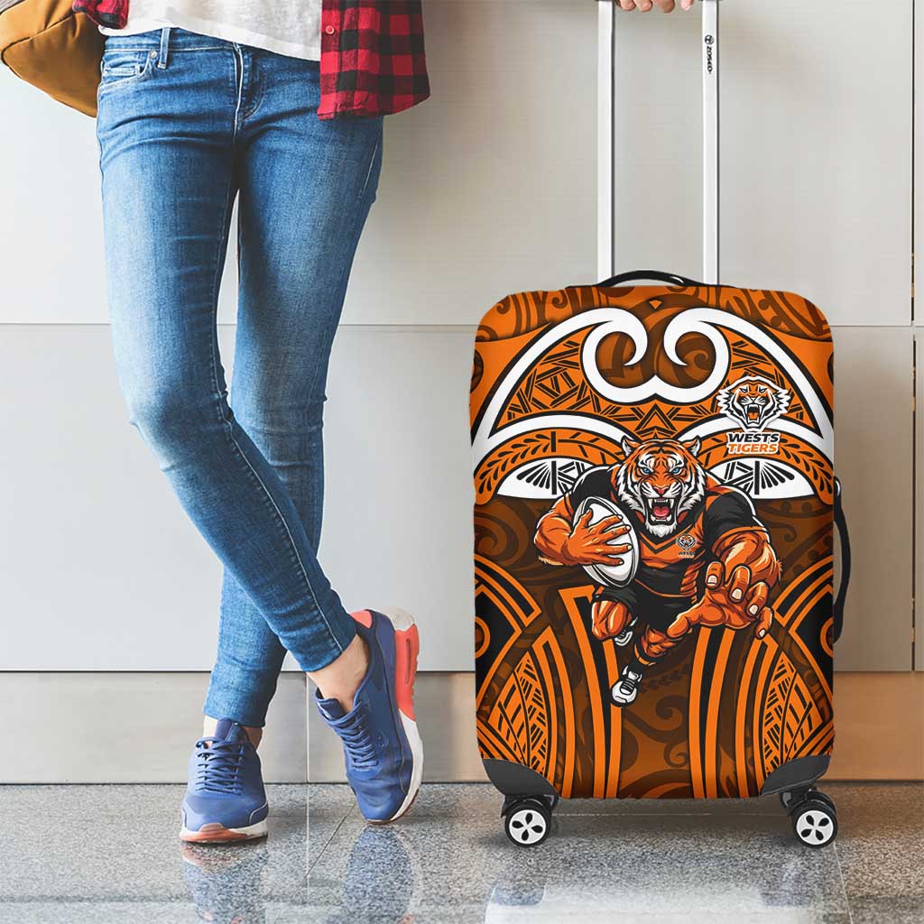 Wests Tigers Rugby Luggage Cover Polynesian Tribal Tiger Warrior Orange Black Pattern