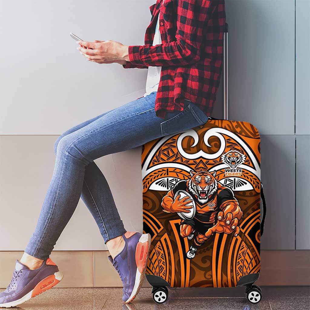 Wests Tigers Rugby Luggage Cover Polynesian Tribal Tiger Warrior Orange Black Pattern
