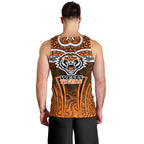Wests Tigers Rugby Men Tank Top Polynesian Tribal Tiger Warrior Orange Black Pattern
