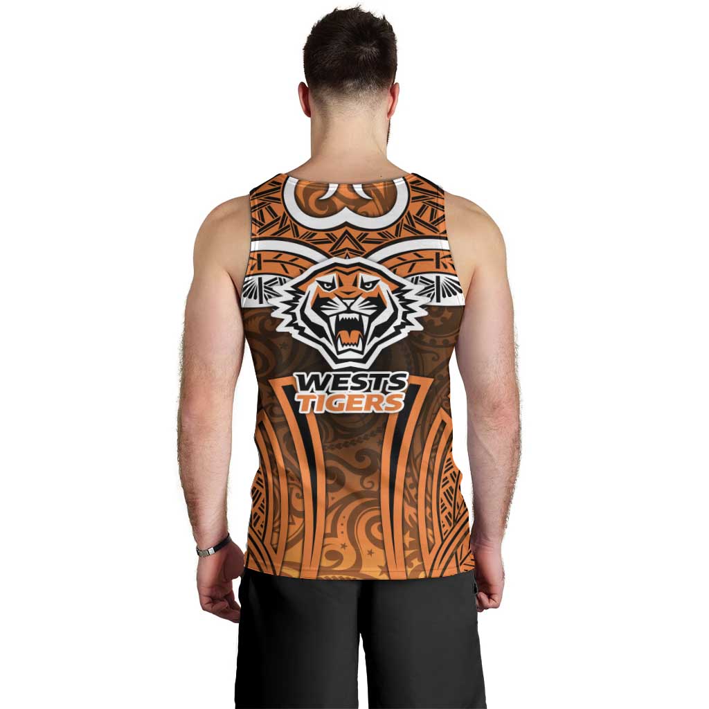 Wests Tigers Rugby Men Tank Top Polynesian Tribal Tiger Warrior Orange Black Pattern