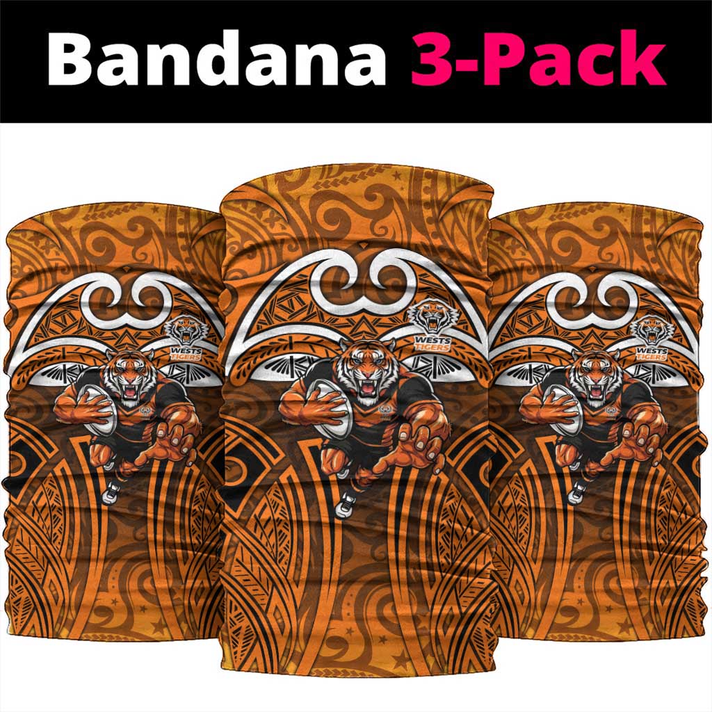 Wests Tigers Rugby Neck Gaiter Polynesian Tribal Tiger Warrior Orange Black Pattern