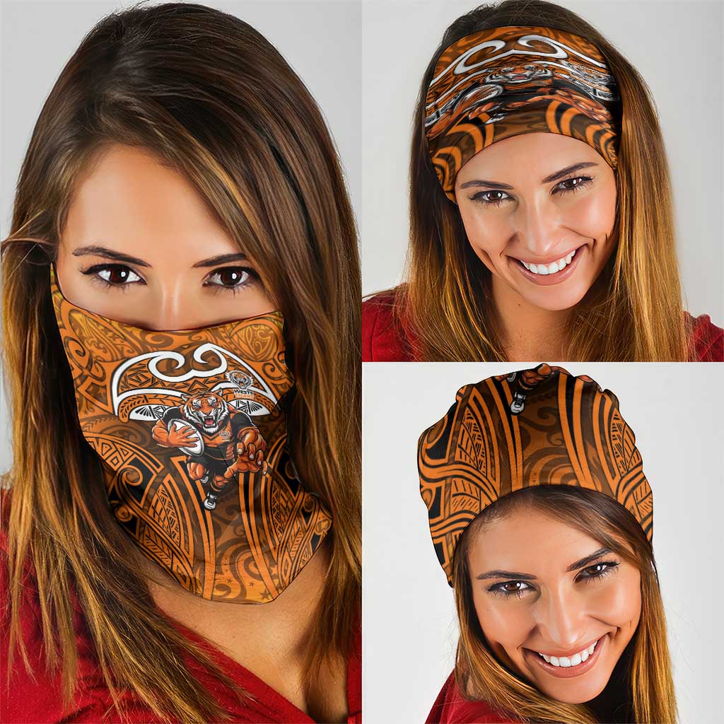 Wests Tigers Rugby Neck Gaiter Polynesian Tribal Tiger Warrior Orange Black Pattern