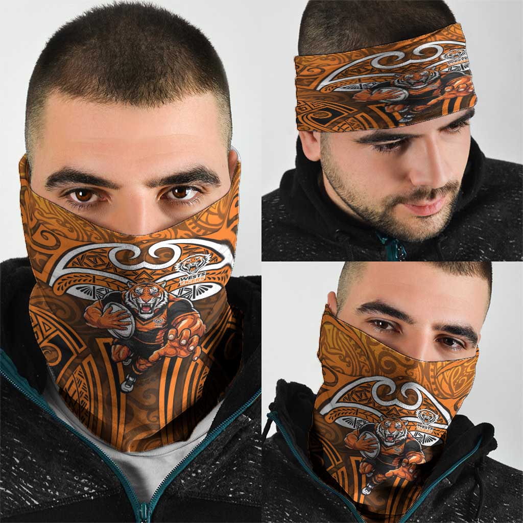 Wests Tigers Rugby Neck Gaiter Polynesian Tribal Tiger Warrior Orange Black Pattern