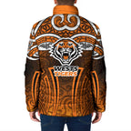 Wests Tigers Rugby Padded Jacket Polynesian Tribal Tiger Warrior Orange Black Pattern