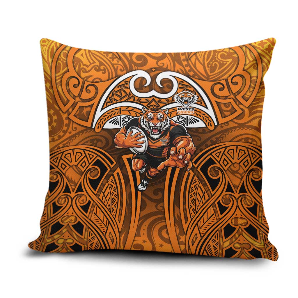 Wests Tigers Rugby Pillow Cover Polynesian Tribal Tiger Warrior Orange Black Pattern