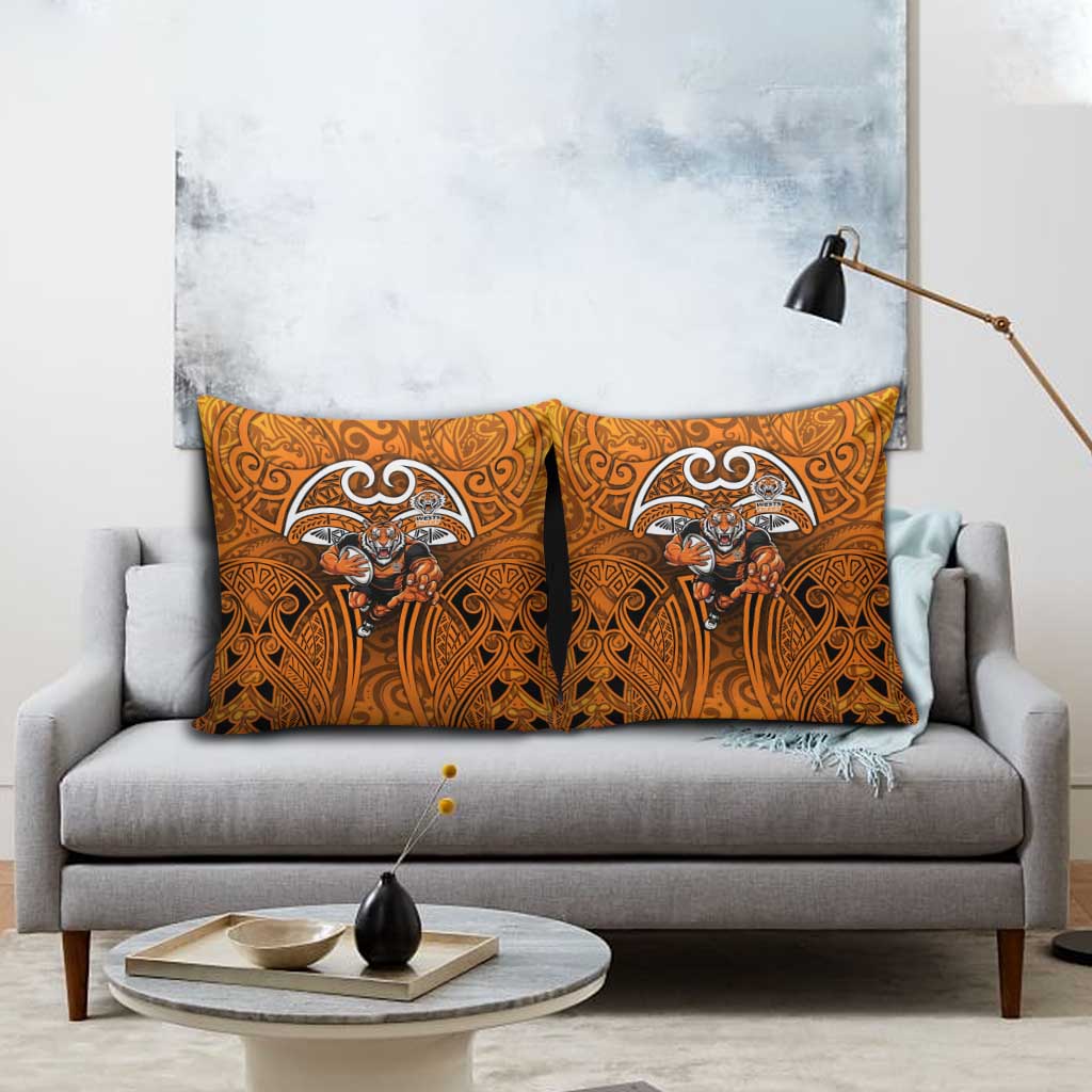 Wests Tigers Rugby Pillow Cover Polynesian Tribal Tiger Warrior Orange Black Pattern