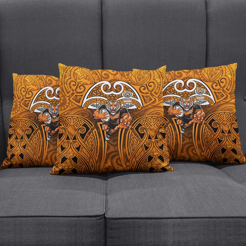 Wests Tigers Rugby Pillow Cover Polynesian Tribal Tiger Warrior Orange Black Pattern