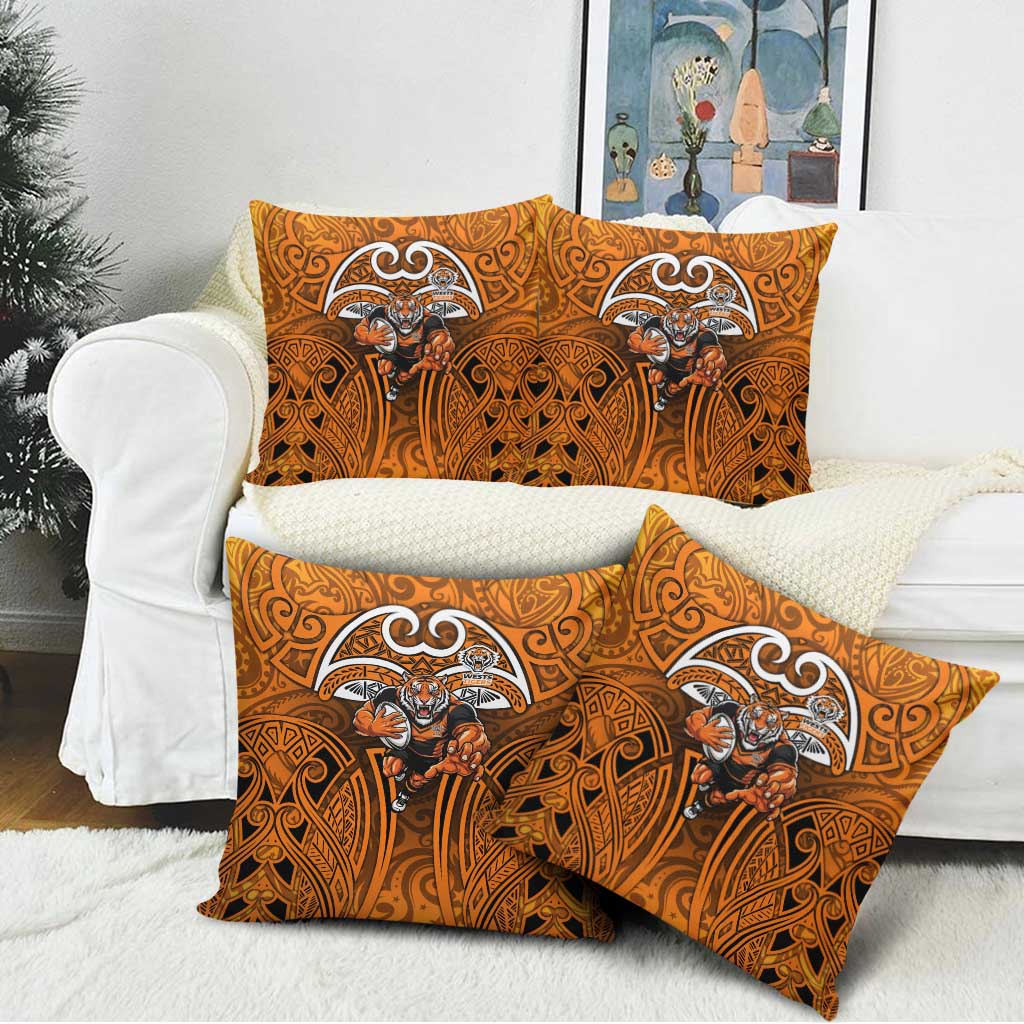 Wests Tigers Rugby Pillow Cover Polynesian Tribal Tiger Warrior Orange Black Pattern