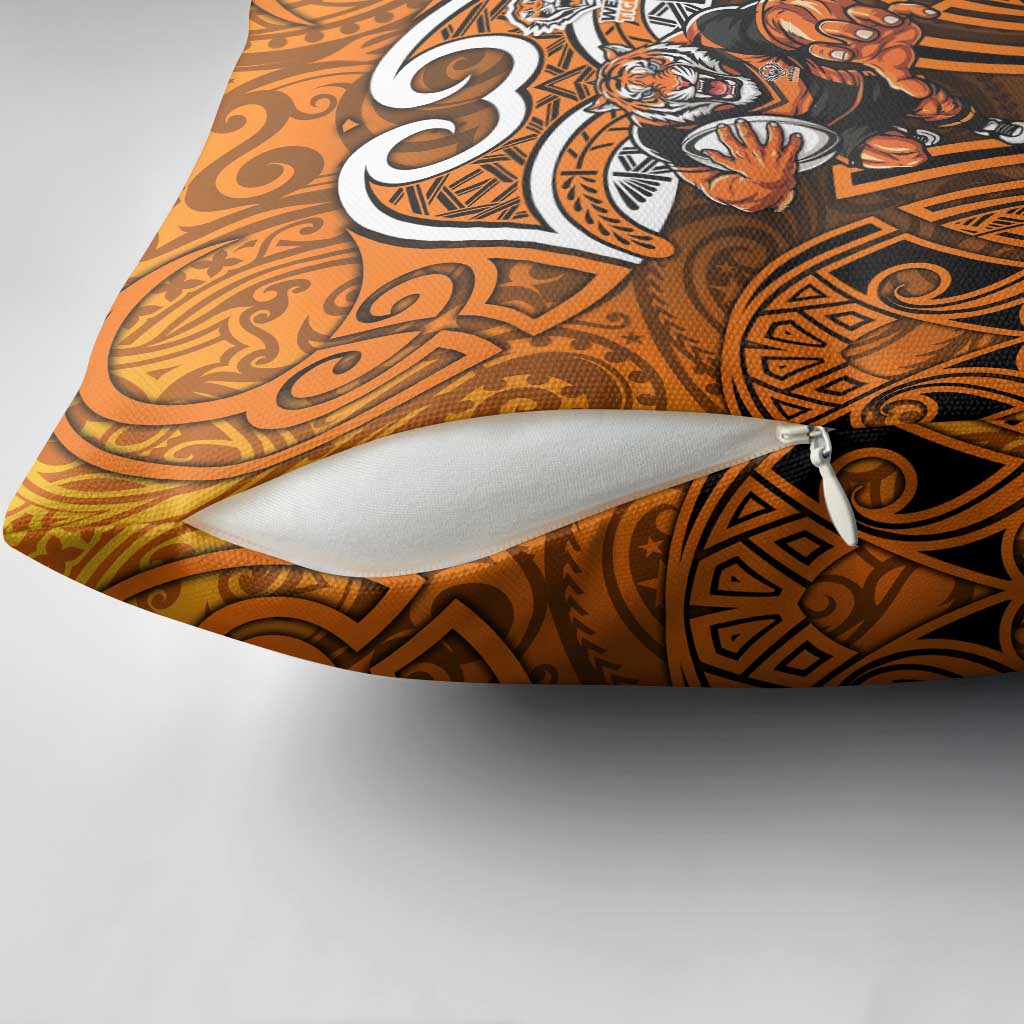 Wests Tigers Rugby Pillow Cover Polynesian Tribal Tiger Warrior Orange Black Pattern