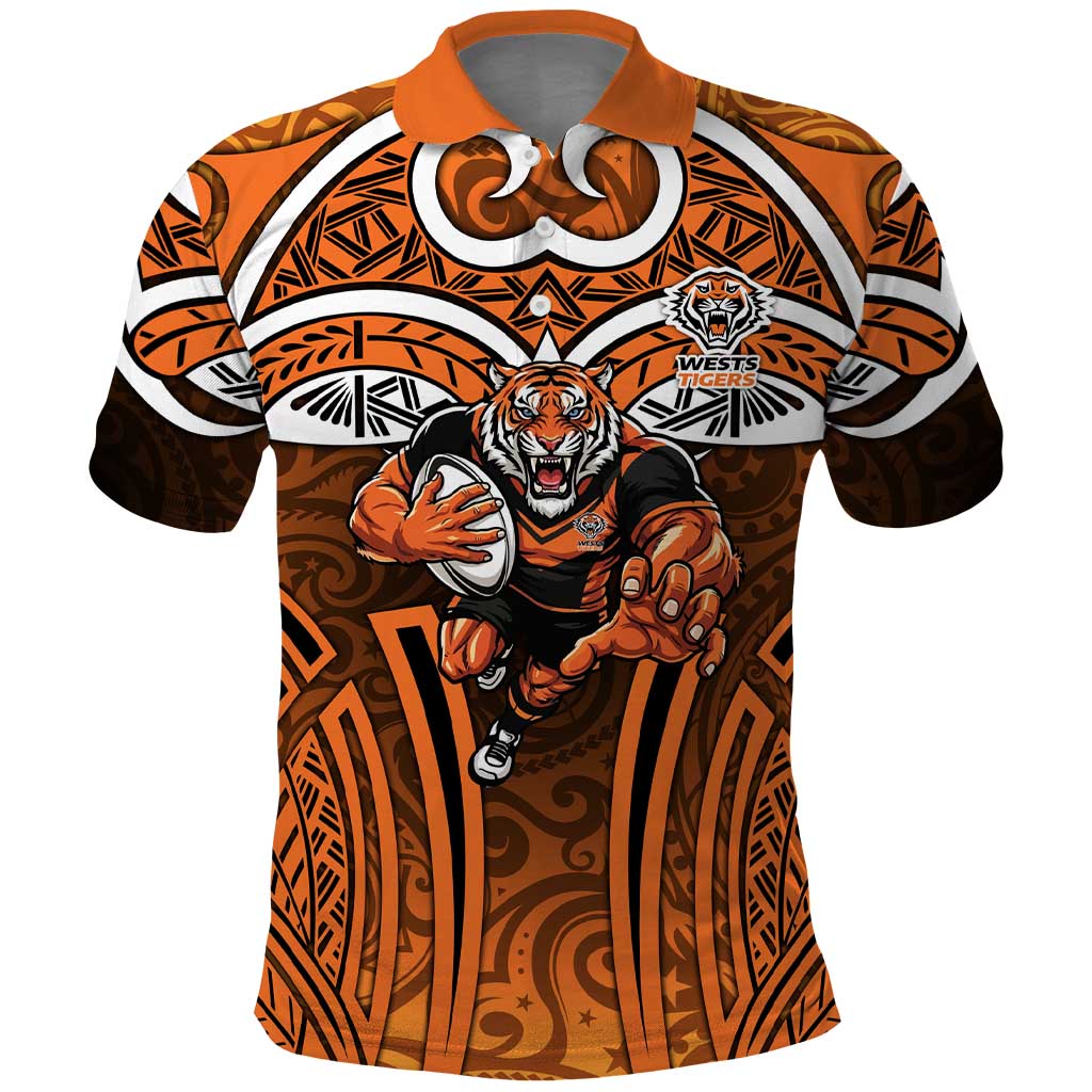 Wests Tigers Rugby Polo Shirt Polynesian Tribal Tiger Warrior Orange Black Pattern