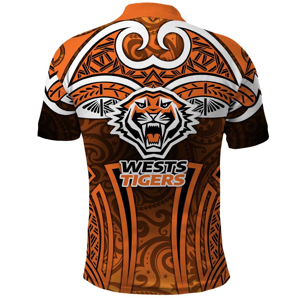 Wests Tigers Rugby Polo Shirt Polynesian Tribal Tiger Warrior Orange Black Pattern