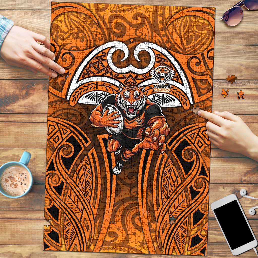 Wests Tigers Rugby Puzzle Polynesian Tribal Tiger Warrior Orange Black Pattern
