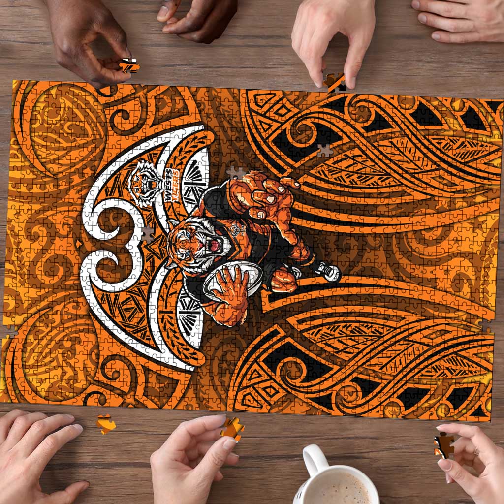Wests Tigers Rugby Puzzle Polynesian Tribal Tiger Warrior Orange Black Pattern