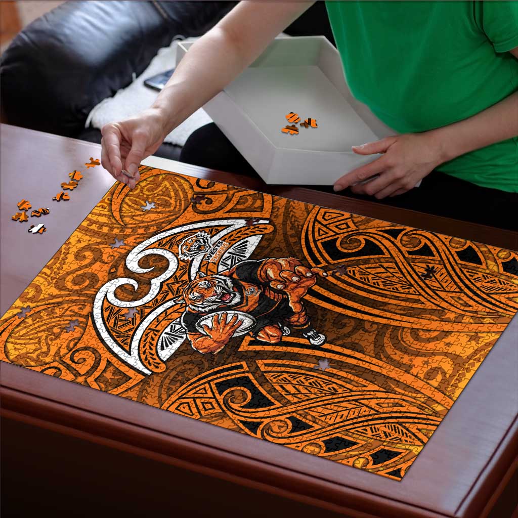 Wests Tigers Rugby Puzzle Polynesian Tribal Tiger Warrior Orange Black Pattern