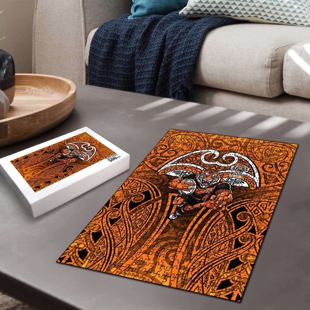 Wests Tigers Rugby Puzzle Polynesian Tribal Tiger Warrior Orange Black Pattern