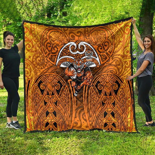 Wests Tigers Rugby Quilt Polynesian Tribal Tiger Warrior Orange Black Pattern