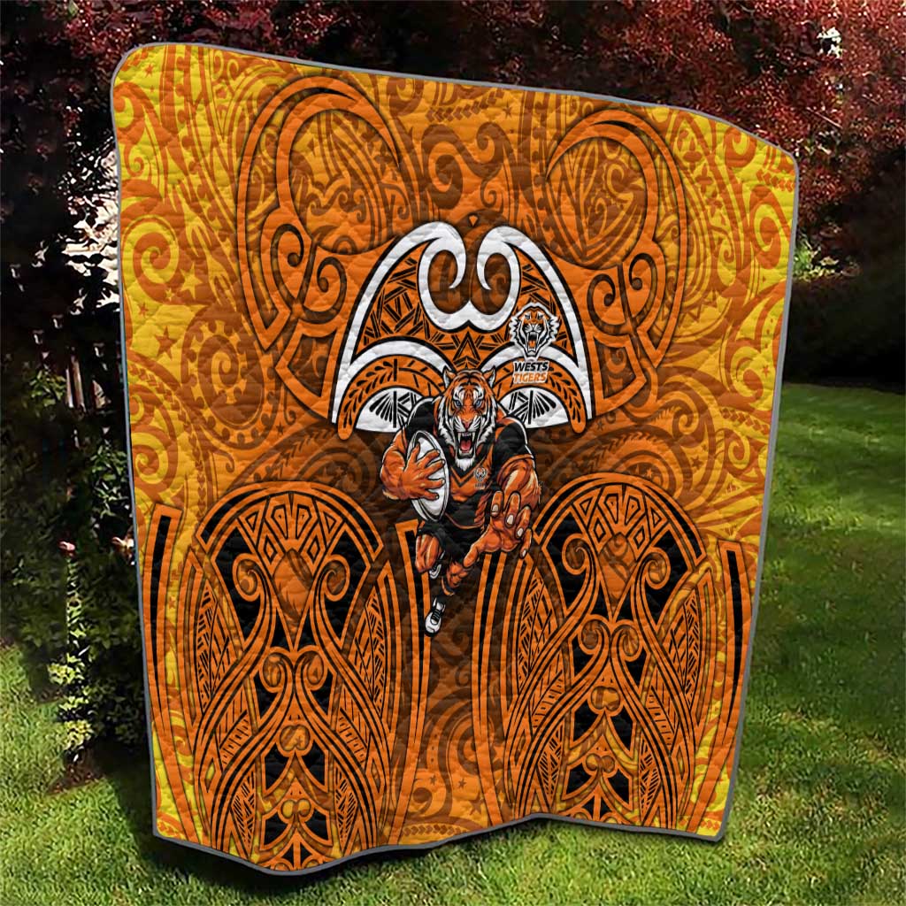 Wests Tigers Rugby Quilt Polynesian Tribal Tiger Warrior Orange Black Pattern