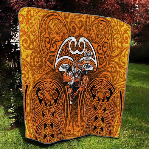 Wests Tigers Rugby Quilt Polynesian Tribal Tiger Warrior Orange Black Pattern