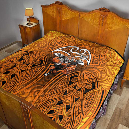 Wests Tigers Rugby Quilt Polynesian Tribal Tiger Warrior Orange Black Pattern