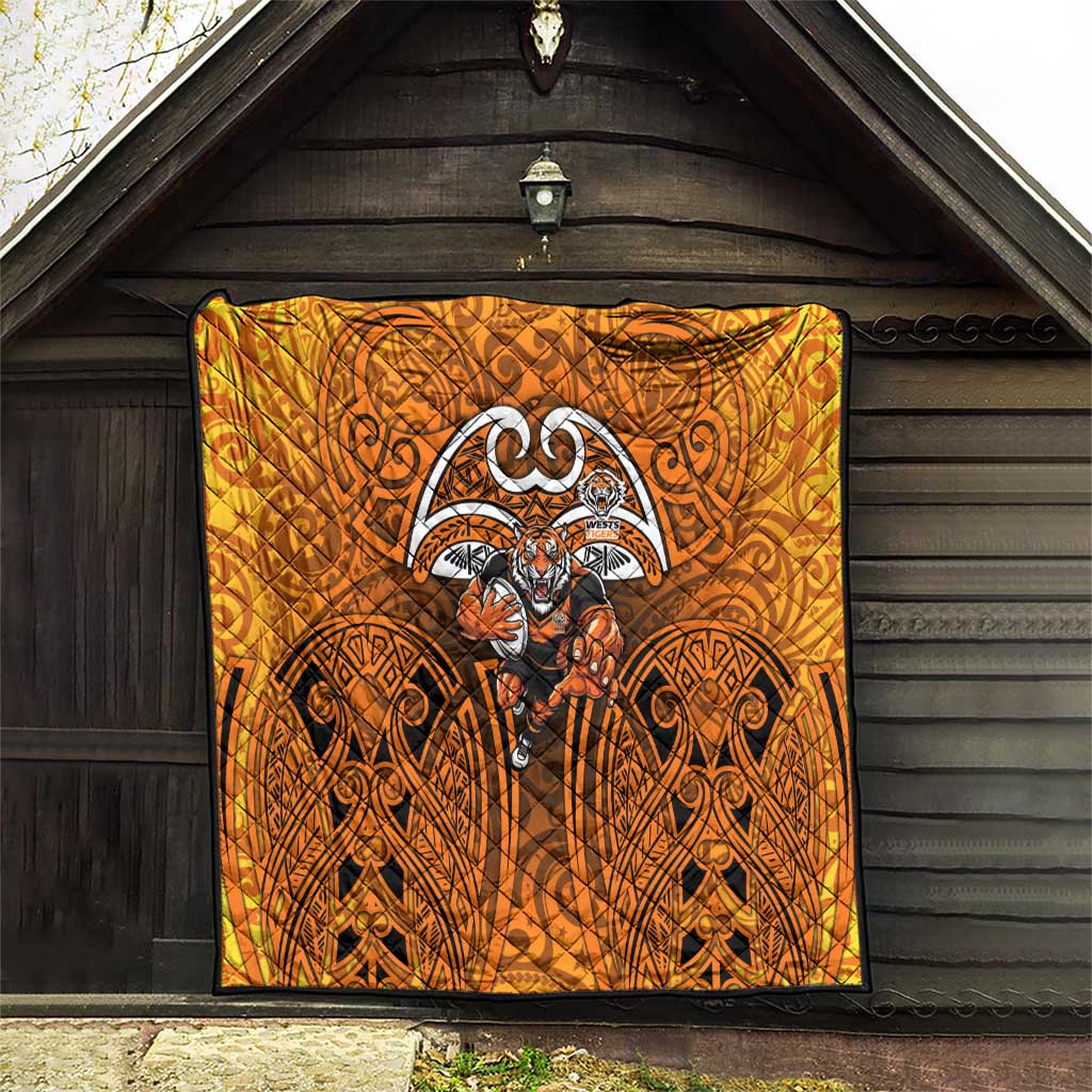 Wests Tigers Rugby Quilt Polynesian Tribal Tiger Warrior Orange Black Pattern