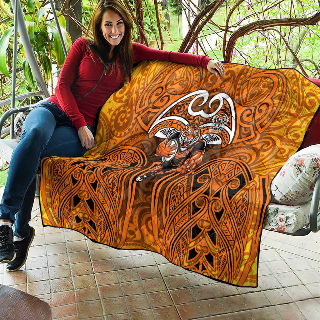 Wests Tigers Rugby Quilt Polynesian Tribal Tiger Warrior Orange Black Pattern