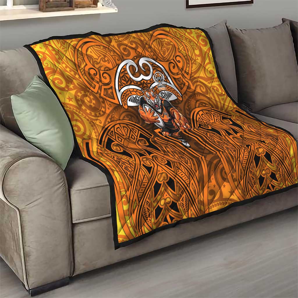 Wests Tigers Rugby Quilt Polynesian Tribal Tiger Warrior Orange Black Pattern