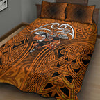Wests Tigers Rugby Quilt Bed Set Polynesian Tribal Tiger Warrior Orange Black Pattern