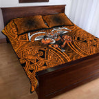 Wests Tigers Rugby Quilt Bed Set Polynesian Tribal Tiger Warrior Orange Black Pattern