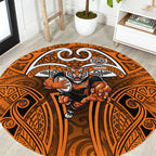 Wests Tigers Rugby Round Carpet Polynesian Tribal Tiger Warrior Orange Black Pattern