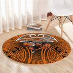 Wests Tigers Rugby Round Carpet Polynesian Tribal Tiger Warrior Orange Black Pattern