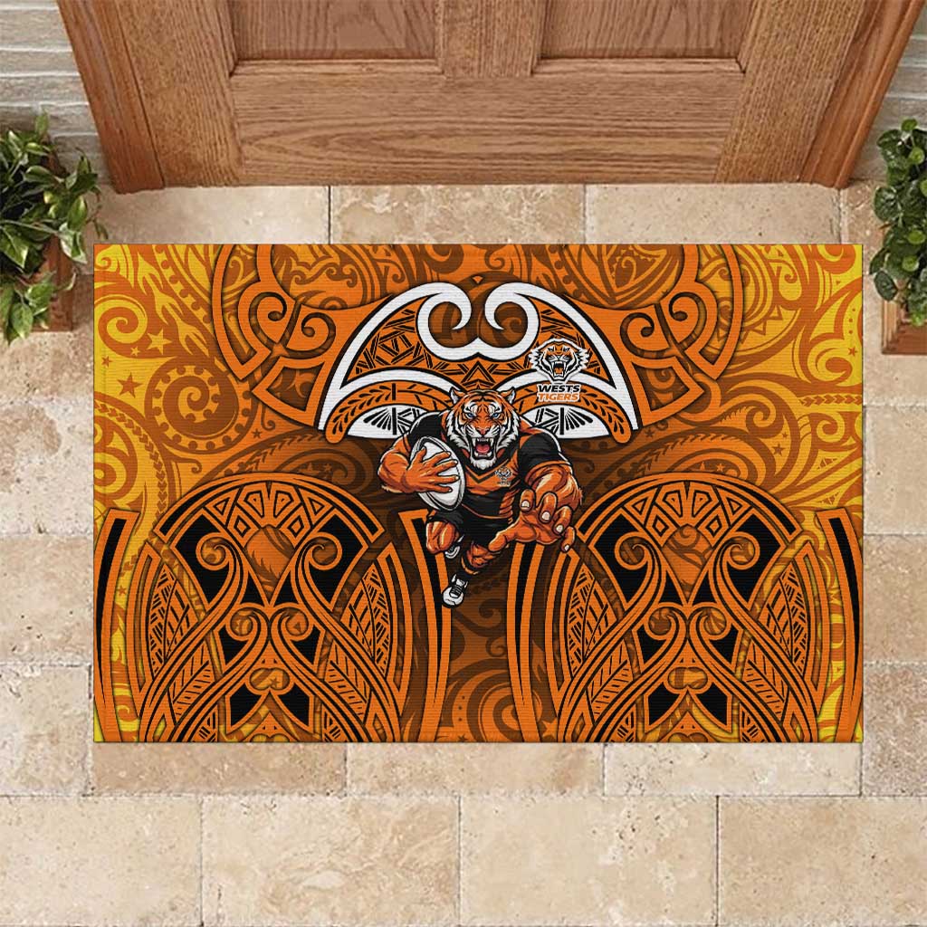 Wests Tigers Rugby Rubber Doormat Polynesian Tribal Tiger Warrior Orange Black Pattern