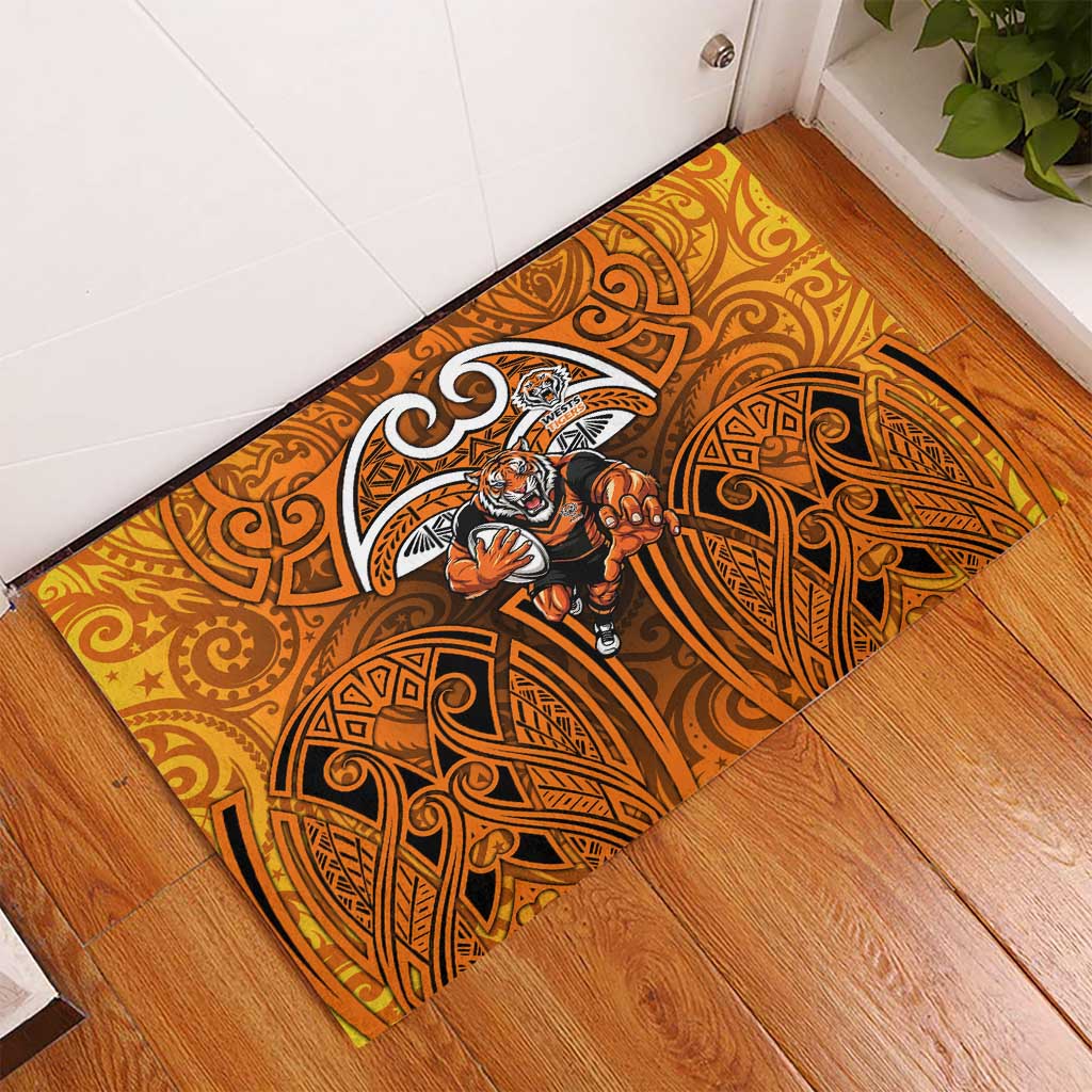 Wests Tigers Rugby Rubber Doormat Polynesian Tribal Tiger Warrior Orange Black Pattern