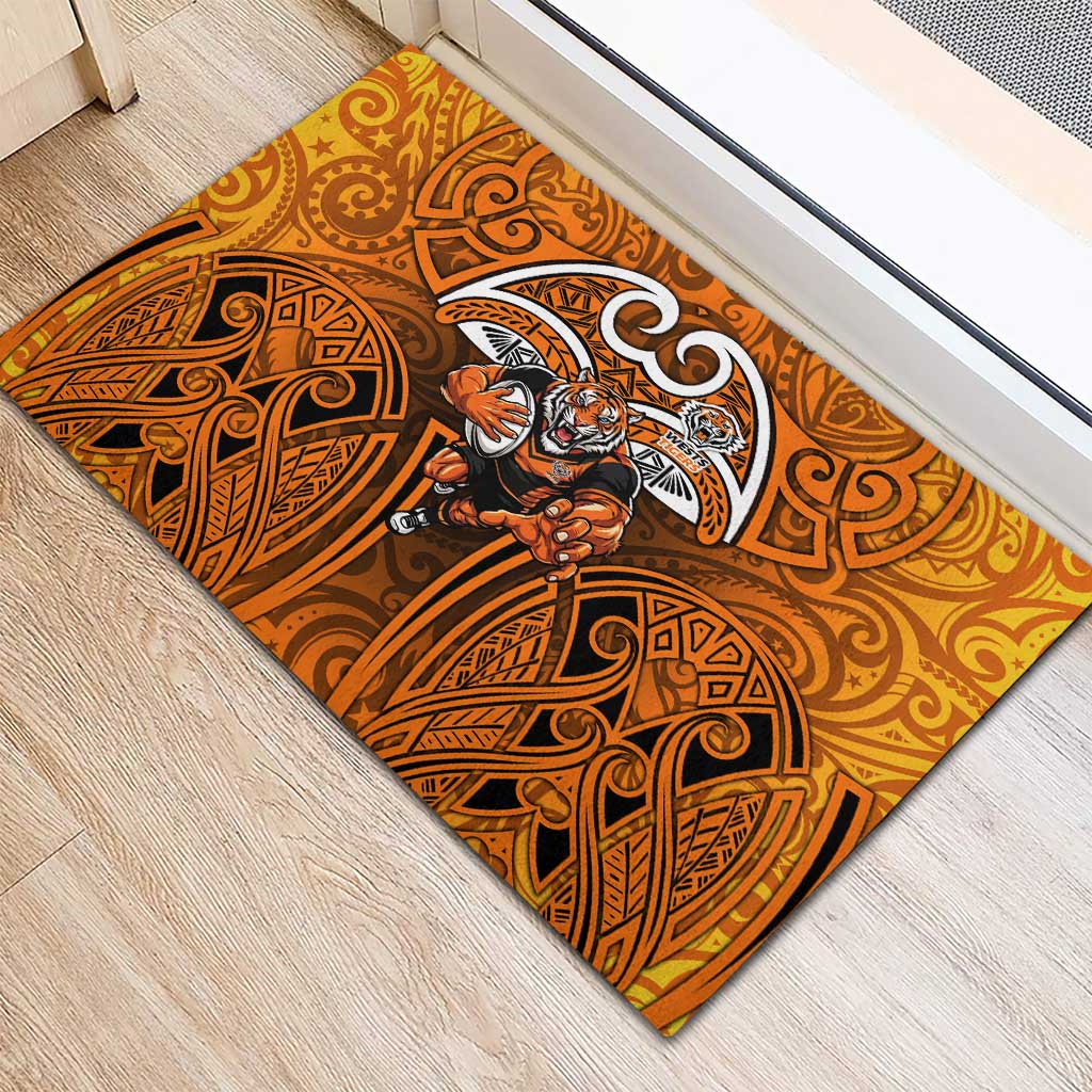 Wests Tigers Rugby Rubber Doormat Polynesian Tribal Tiger Warrior Orange Black Pattern