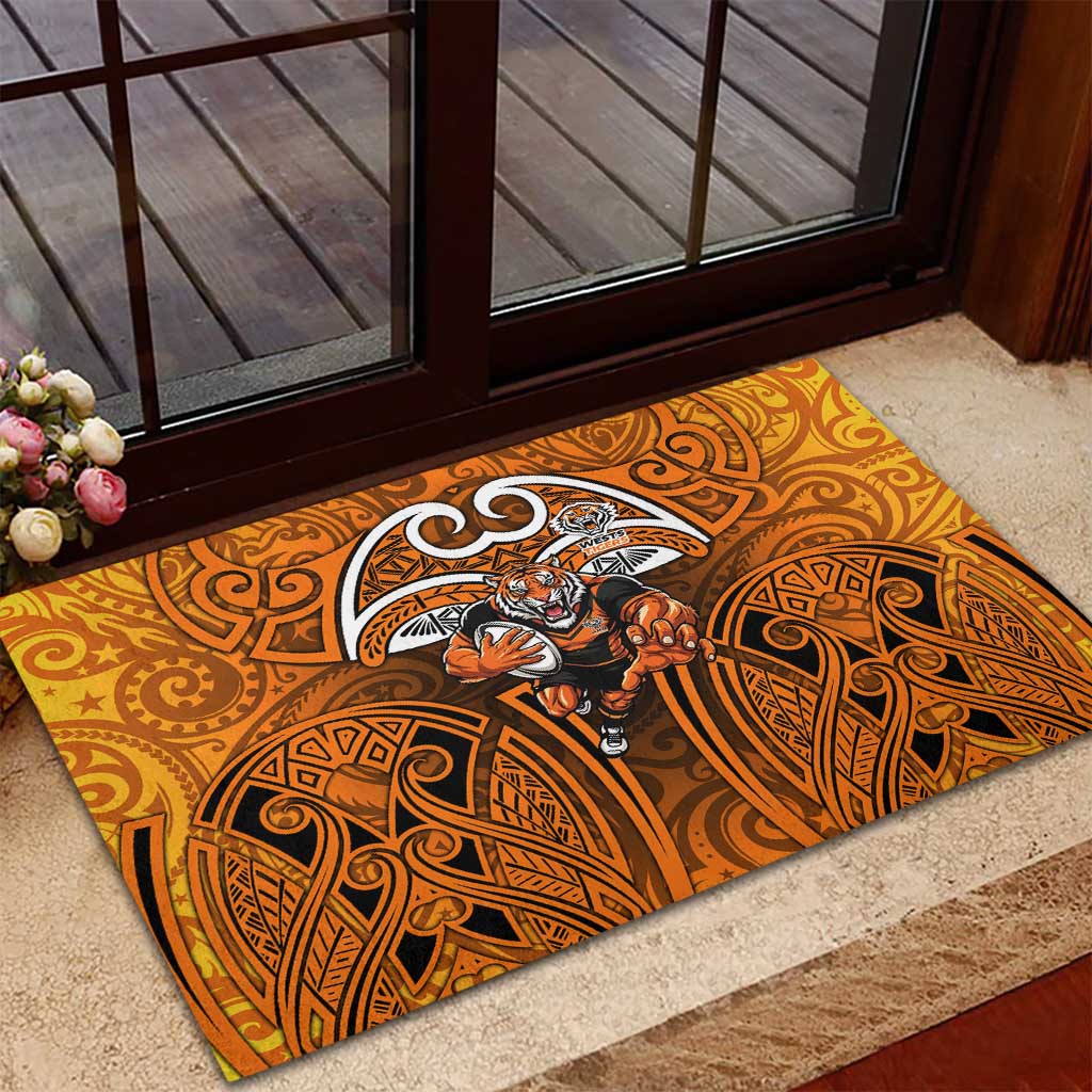 Wests Tigers Rugby Rubber Doormat Polynesian Tribal Tiger Warrior Orange Black Pattern
