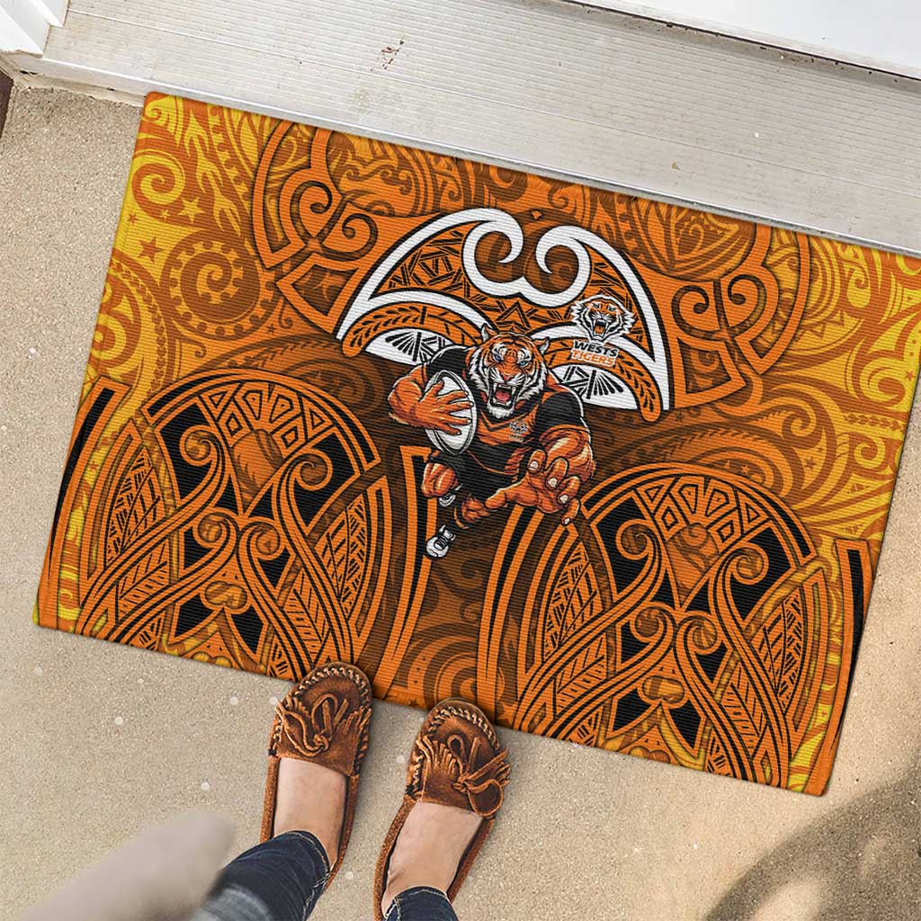 Wests Tigers Rugby Rubber Doormat Polynesian Tribal Tiger Warrior Orange Black Pattern