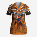 Wests Tigers Rugby Scrub Top Polynesian Tribal Tiger Warrior Orange Black Pattern