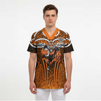 Wests Tigers Rugby Scrub Top Polynesian Tribal Tiger Warrior Orange Black Pattern