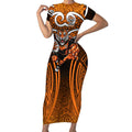 Wests Tigers Rugby Short Sleeve Bodycon Dress Polynesian Tribal Tiger Warrior Orange Black Pattern