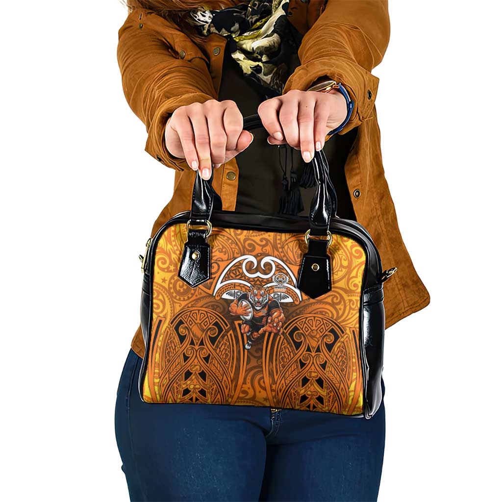 Wests Tigers Rugby Shoulder Handbag Polynesian Tribal Tiger Warrior Orange Black Pattern