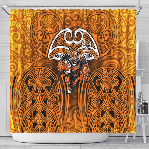 Wests Tigers Rugby Shower Curtain Polynesian Tribal Tiger Warrior Orange Black Pattern