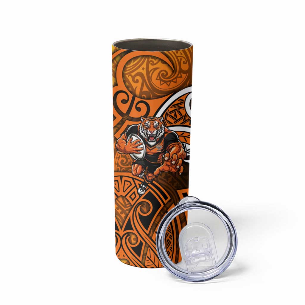 Wests Tigers Rugby Skinny Tumbler Polynesian Tribal Tiger Warrior Orange Black Pattern
