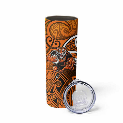 Wests Tigers Rugby Skinny Tumbler Polynesian Tribal Tiger Warrior Orange Black Pattern